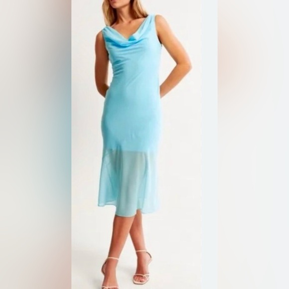 Abercrombie & Fitch Cocktail Dress Cowl Neck Sky Blue Sleeveless Size L - Picture 3 of 11